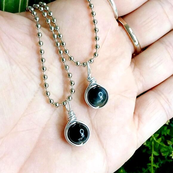 Dainty Blue Tigers Eye Crystal Necklace, Minimalist Gemstone Jewelry, 16" - Picture 3 of 3